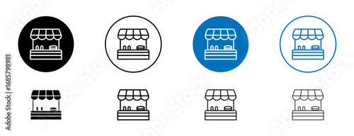 Stall icons set in black and blue colors on white background