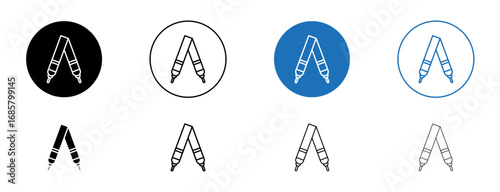 Shoulder strap icons set in black and blue colors on white background