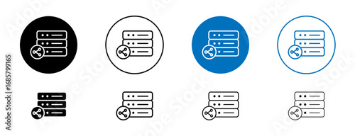 Shared hosting icons set in black and blue colors on white background