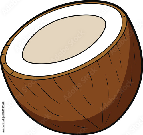 Half Coconut with White Flesh and Brown Shell fruit