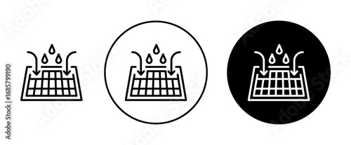 Sewer drain icons set in black and blue colors on white background