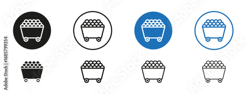 Raw material icons set in black and blue colors on white background