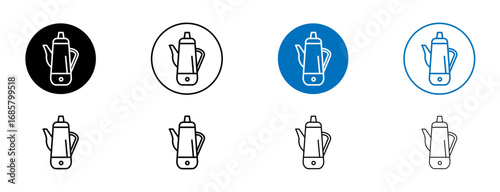 Percolator icons set in black and blue colors on white background