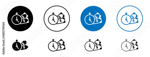 Payday icons set in black and blue colors on white background