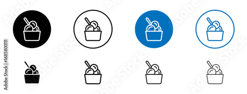 Ice cream icons set in black and blue colors on white background