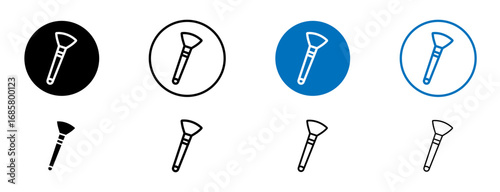 Inclined makeup brush icons set in black and blue colors on white background
