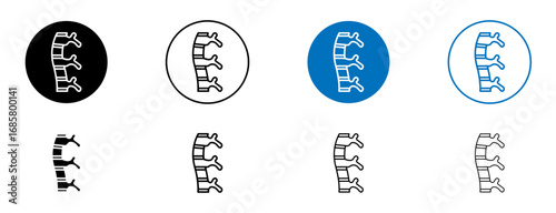 Human spine icons set in black and blue colors on white background