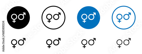 Gender icons set in black and blue colors on white background