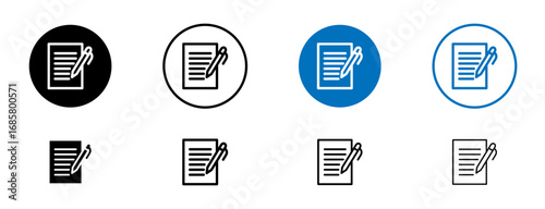 Edit file icons set in black and blue colors on white background
