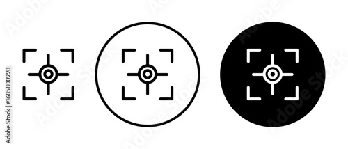 Camera focus frame icons set in black and blue colors on white background