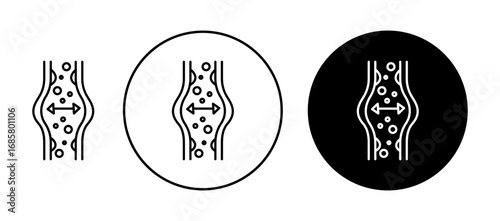 Blood clot pressure icons set in black and blue colors on white background