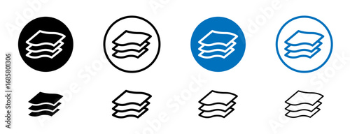 3 Layers icons set in black and blue colors on white background