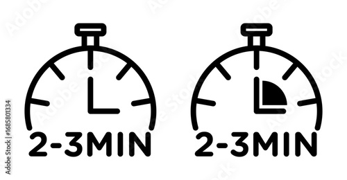 2 to 3 Minutes preparation icons set in black and blue colors on white background