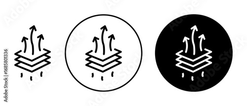 3 Breathable layers icons set in black and blue colors on white background