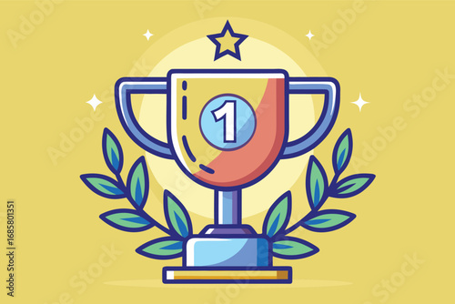 Colorful trophy illustration symbolizing first place achievement in a competition setting