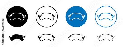 Sleeping mask icons set in black and blue colors on white background