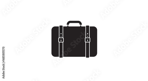 Stylish silhouette of a retro suitcase with handle and buckles