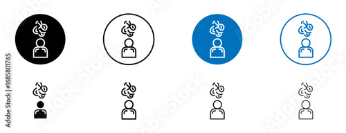 Mental disorder icons set in black and blue colors on white background