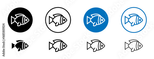 Fish icons set in black and blue colors on white background