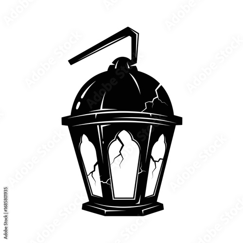 Vector art of old broken lantern, evoking a sense of mystery and forgotten tales