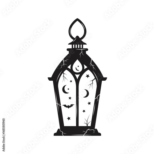 Vector art of ornate lantern with moon and stars, creating a magical and celestial ambiance