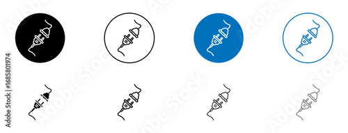 Electric plug icons set in black and blue colors on white background
