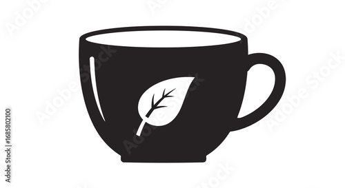Silhouette tea cup with leaf design icon for beverage themes