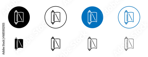 Construction film roll icons set in black and blue colors on white background
