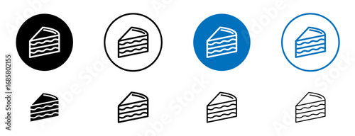 Cake icons set in black and blue colors on white background