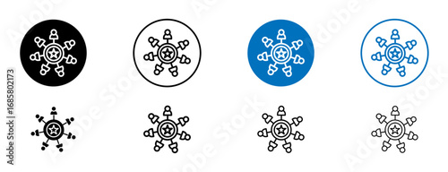 Brand awareness icons set in black and blue colors on white background