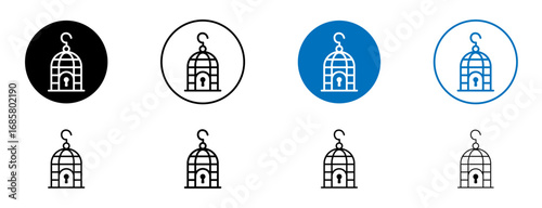 Bird cage icons set in black and blue colors on white background
