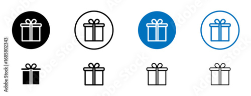 Present gift box icons set in black and blue colors on white background