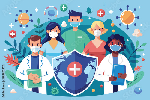 Healthcare professionals united against global health challenges during a pandemic