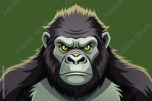 This striking illustration showcases a powerful gorilla's face with a serious expression