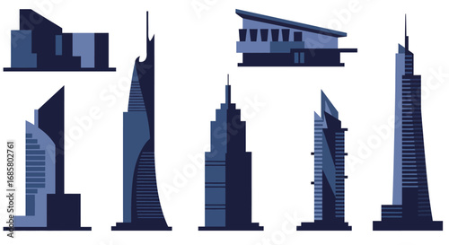 Modern minimalist skyscrapers and futuristic buildings collection