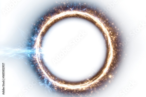 Glowing energy ring of sparks and light on bright background with dynamic effects.