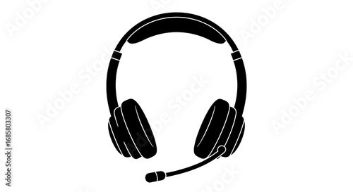 Silhouette of headset with microphone for communication and gaming
