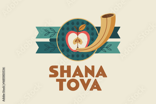 Shana tova rosh hashanah jewish new year apple honey shofar holiday celebration card