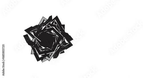 Abstract geometric shape with dynamic black square layers on white background