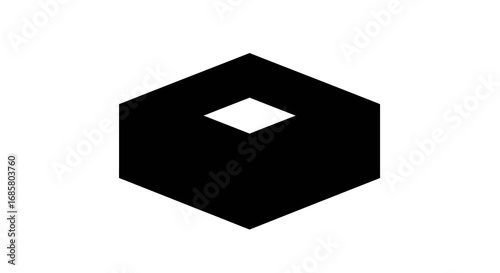 Black hexagonal cube with central white square on white background