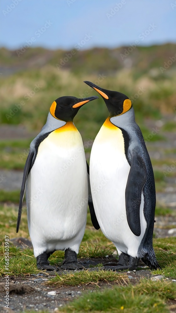 Fototapeta premium Two king penguins face each other