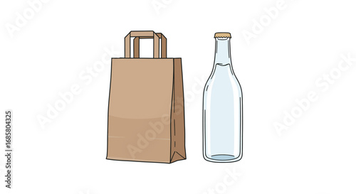 Eco-friendly packaging: recyclable paper bag and glass bottle design