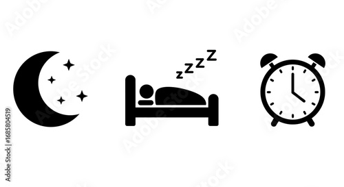 Sleep icons: bedtime, dreaming, and time symbols for restful nights