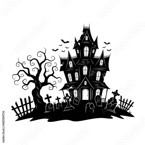 black haunted house halloween scene clip art preview