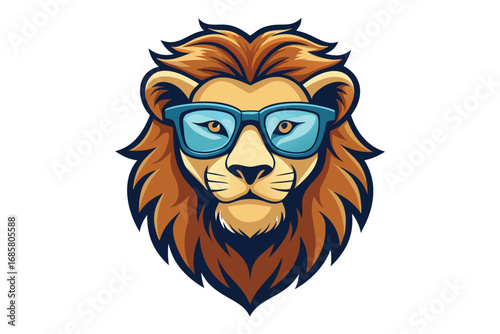 Lion wearing glasses with a stylish design representing confidence and fun