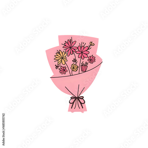 Pink Flower Bouquet Illustration: Delicate Floral Arrangement for Design Projects