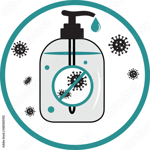 Hand sanitizer with virus protection icon – antibacterial hygiene concept