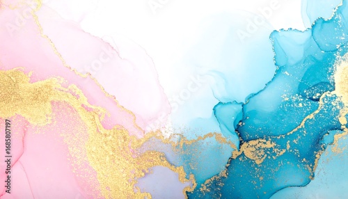 Abstract watercolor-like art with flowing colors and gold flecks