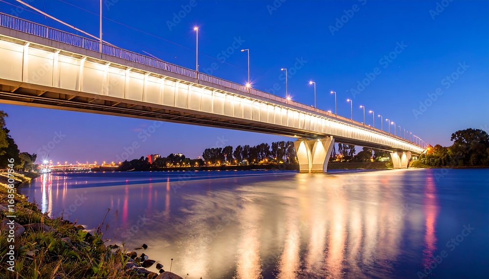 Fototapeta premium Illuminated Bridge at Night over River