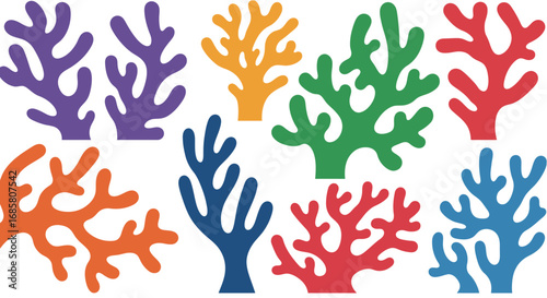 Colorful coral silhouettes collection for ocean-themed designs